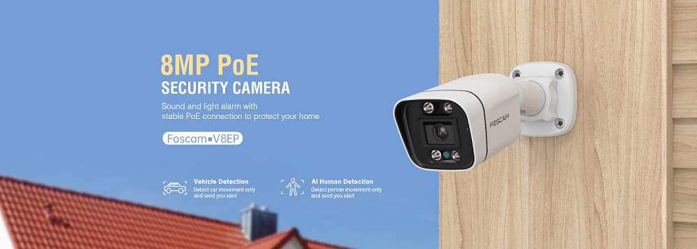 Foscam V8ep 8mp Poe Camera Vehicle Detection Spotlight Two-way
